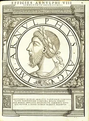 Arnulphus, illustration de Imperatorum romanorum omnium orientalium et occidentalium verissimae imagines ex antiquis numismatis